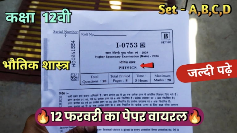 MP Board Class 12th Physics Varshik Paper 2024